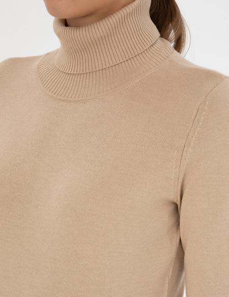 Bej Slim Fit Balıkçı Yaka Basic Kazak - 50315747063