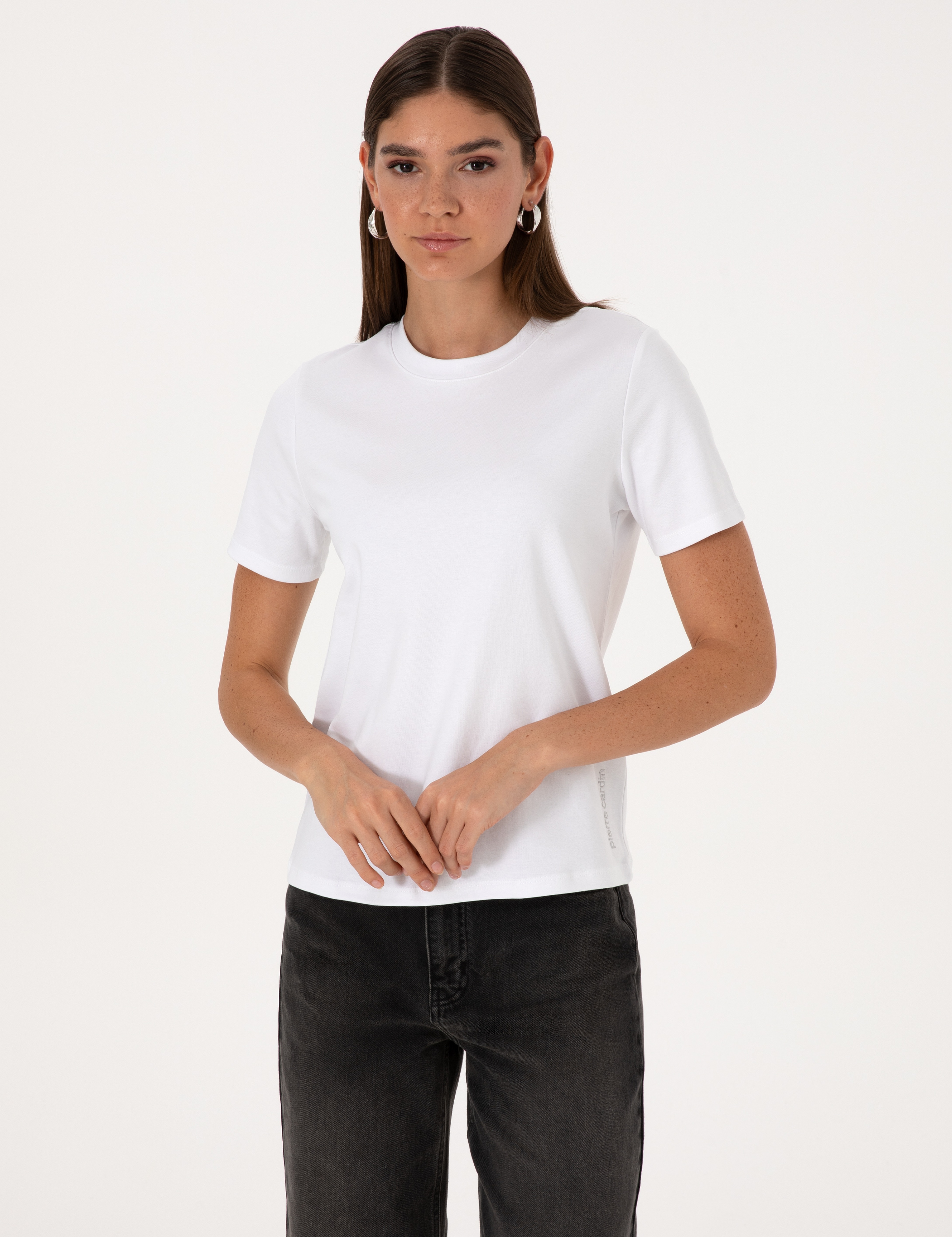 Beyaz Regular Fit Bisiklet Yaka Basic Tişört - Image 1