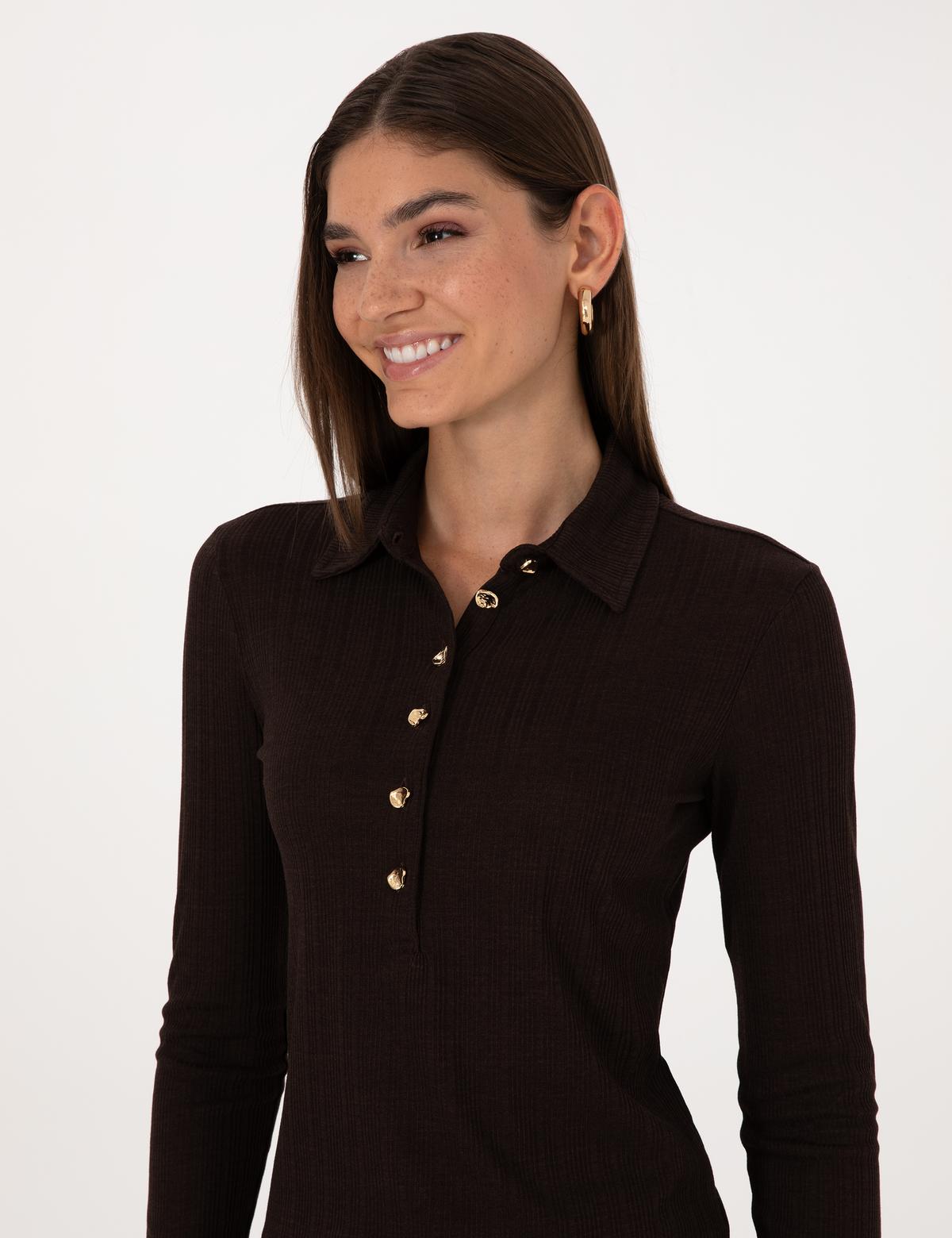 Kahverengi Slim Fit Örme Bluz - 50309153047