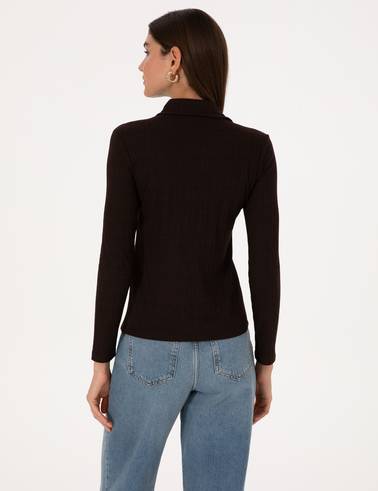 Kahverengi Slim Fit Örme Bluz