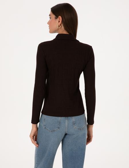 Kahverengi Slim Fit Örme Bluz - 50309153047