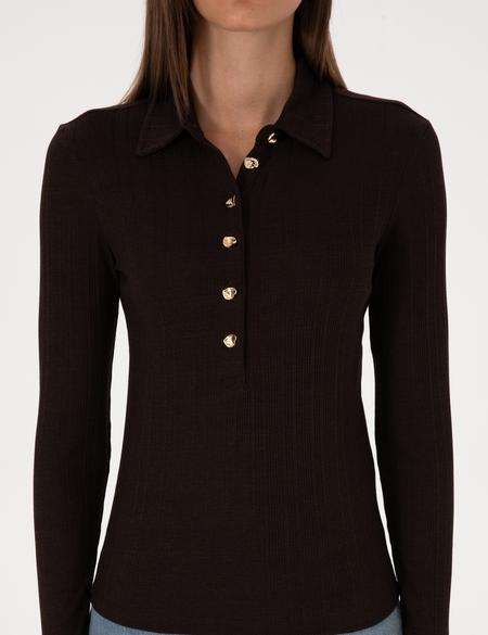 Kahverengi Slim Fit Örme Bluz - 50309153047