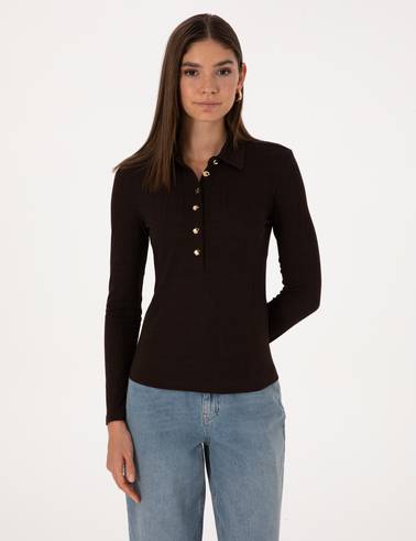Kahverengi Slim Fit Örme Bluz