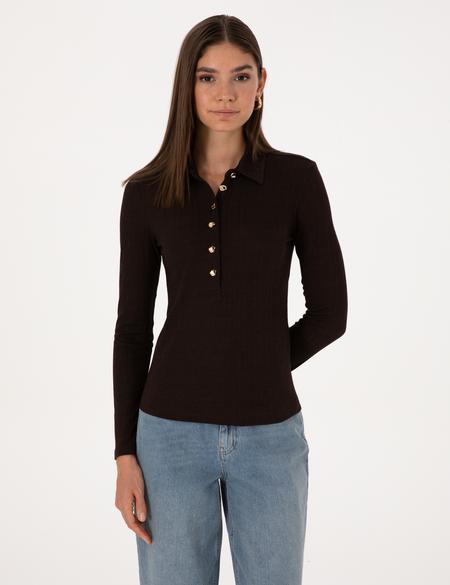 Kahverengi Slim Fit Örme Bluz - 50309153047