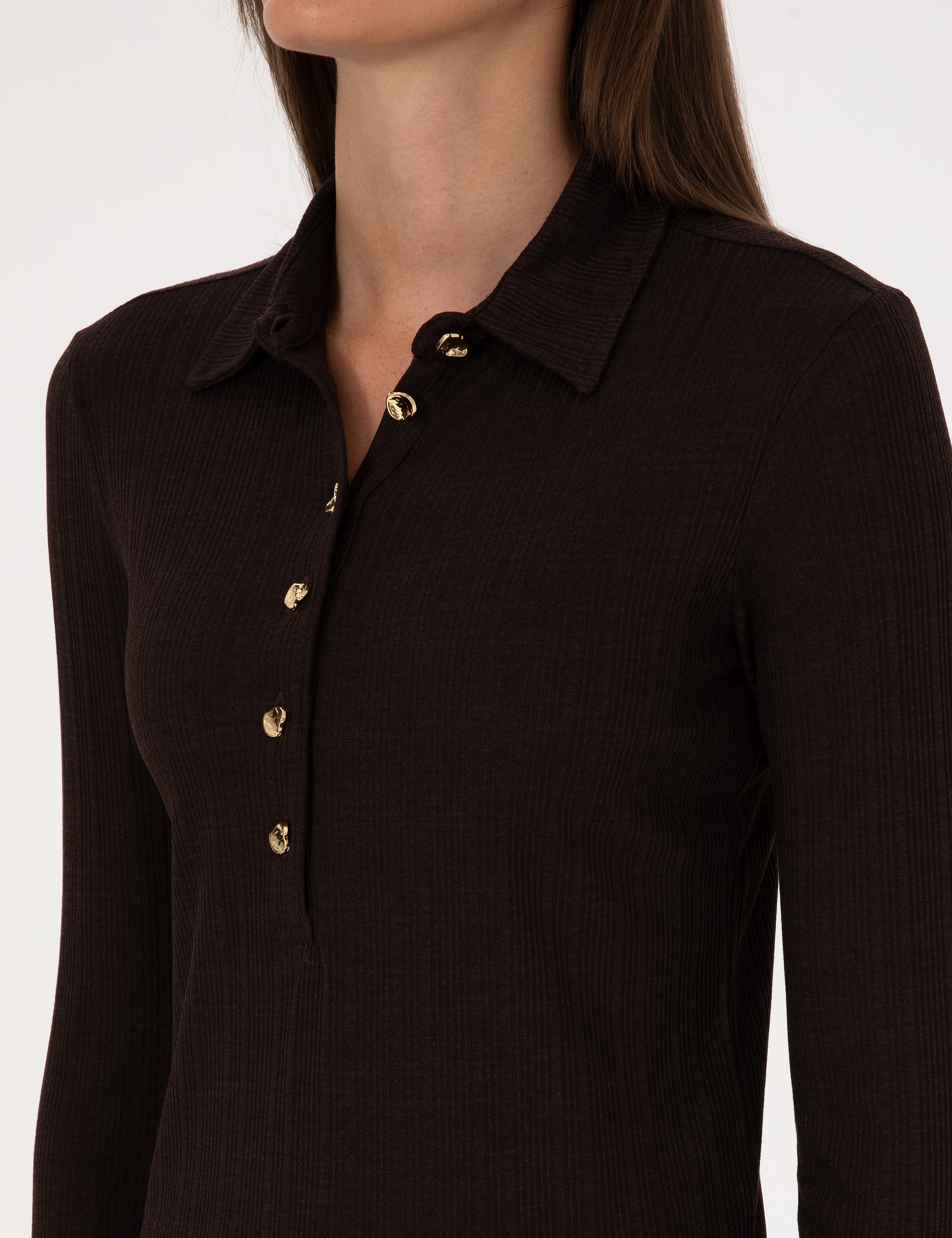 Kahverengi Slim Fit Örme Bluz - Image 7