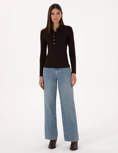 Kahverengi Slim Fit Örme Bluz