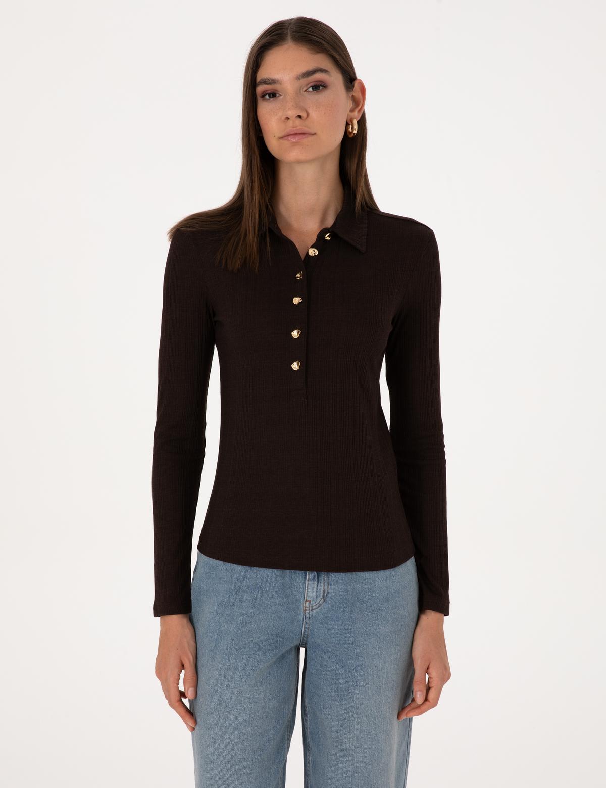 Kahverengi Slim Fit Örme Bluz