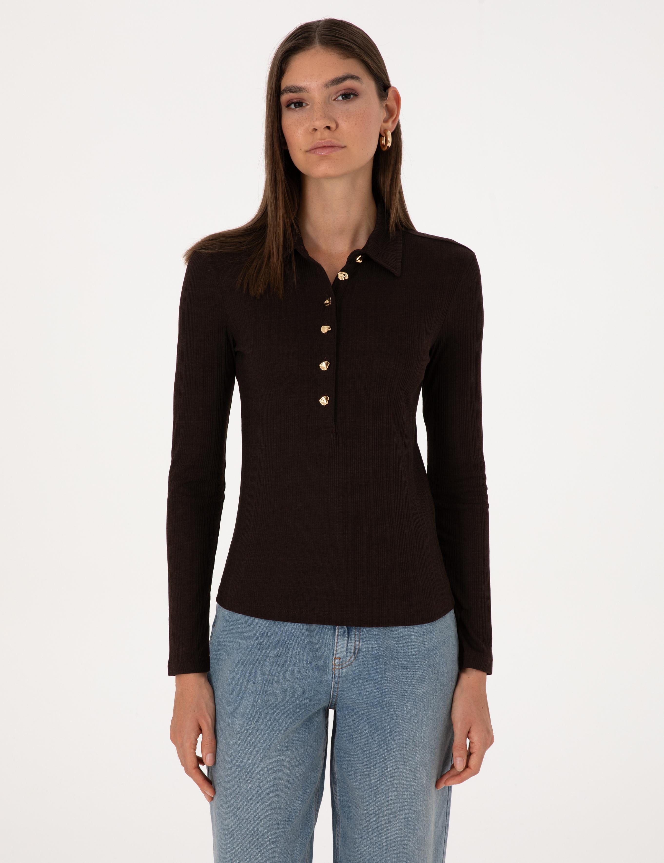 Kahverengi Slim Fit Örme Bluz