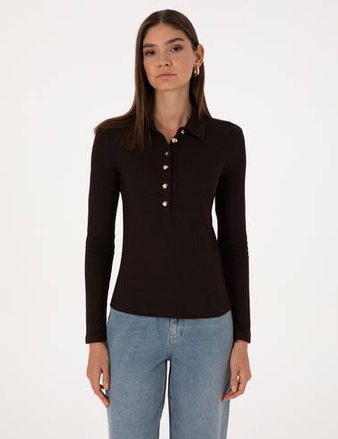 Kahverengi Slim Fit Örme Bluz