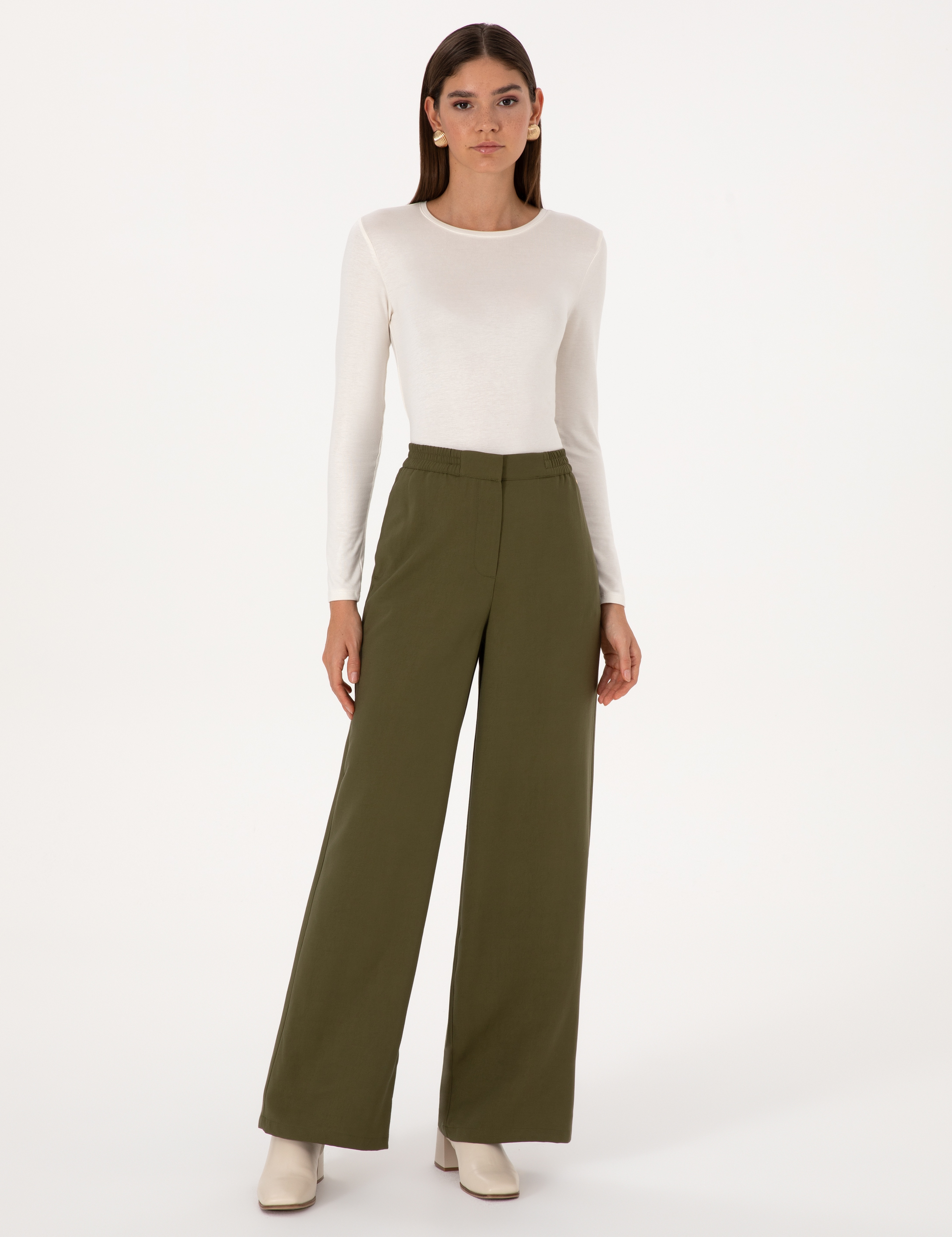 Haki Loose Fit Kanvas Pantolon - Image 1