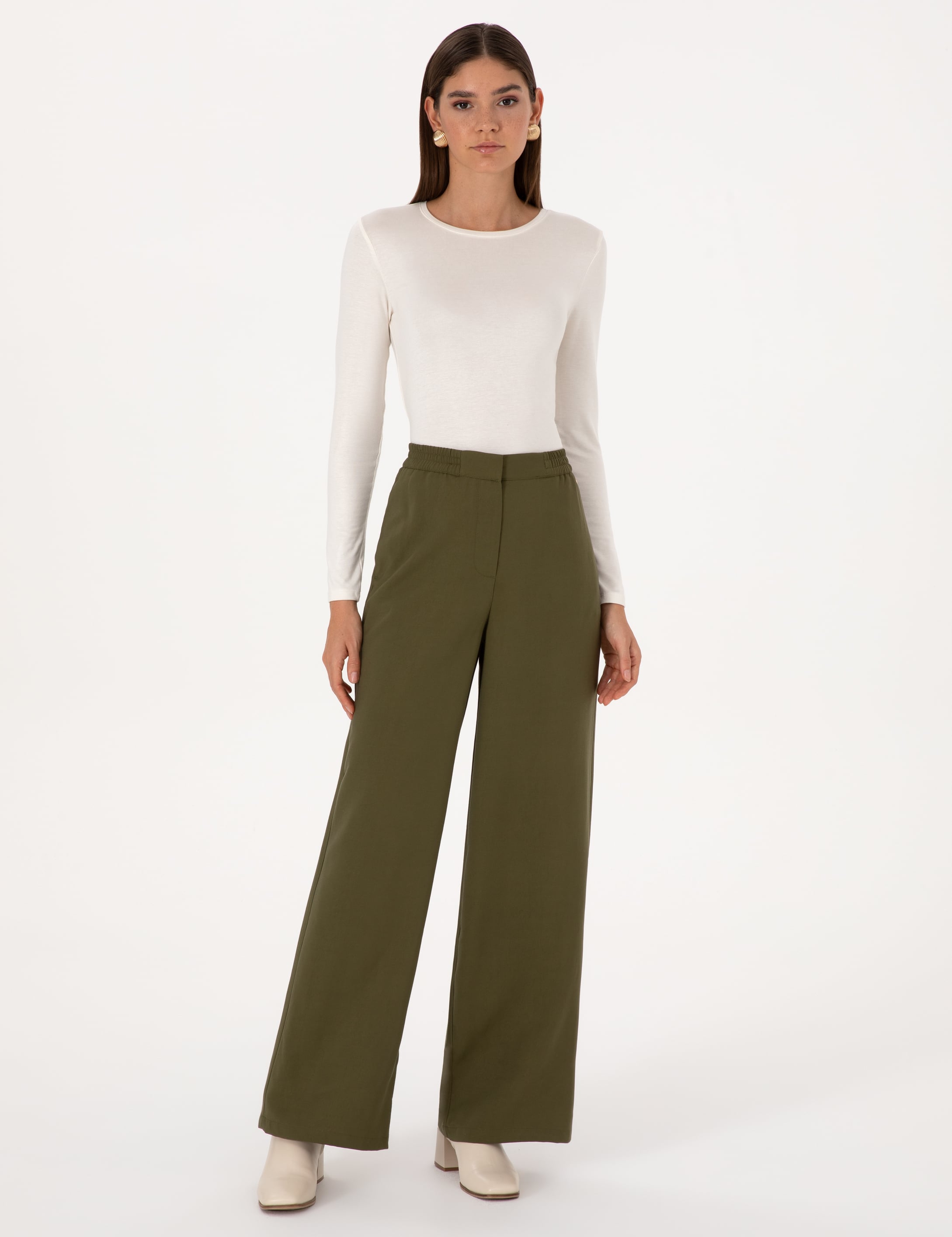 Haki Loose Fit Kanvas Pantolon