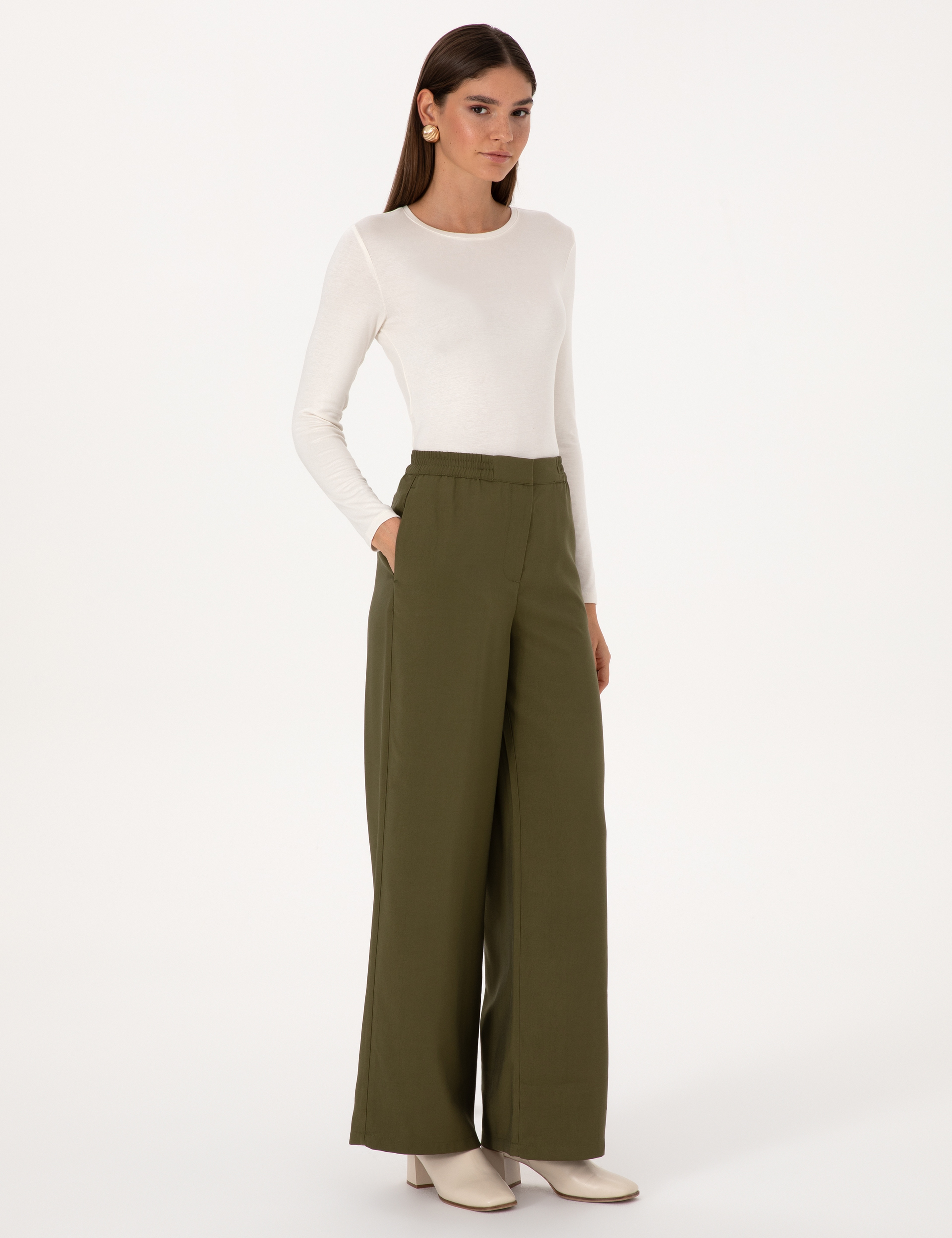 Haki Loose Fit Kanvas Pantolon - Image 3