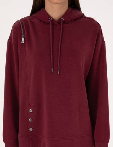 Vişne Oversize Modal Karışımlı Kapüşonlu Sweatshirt