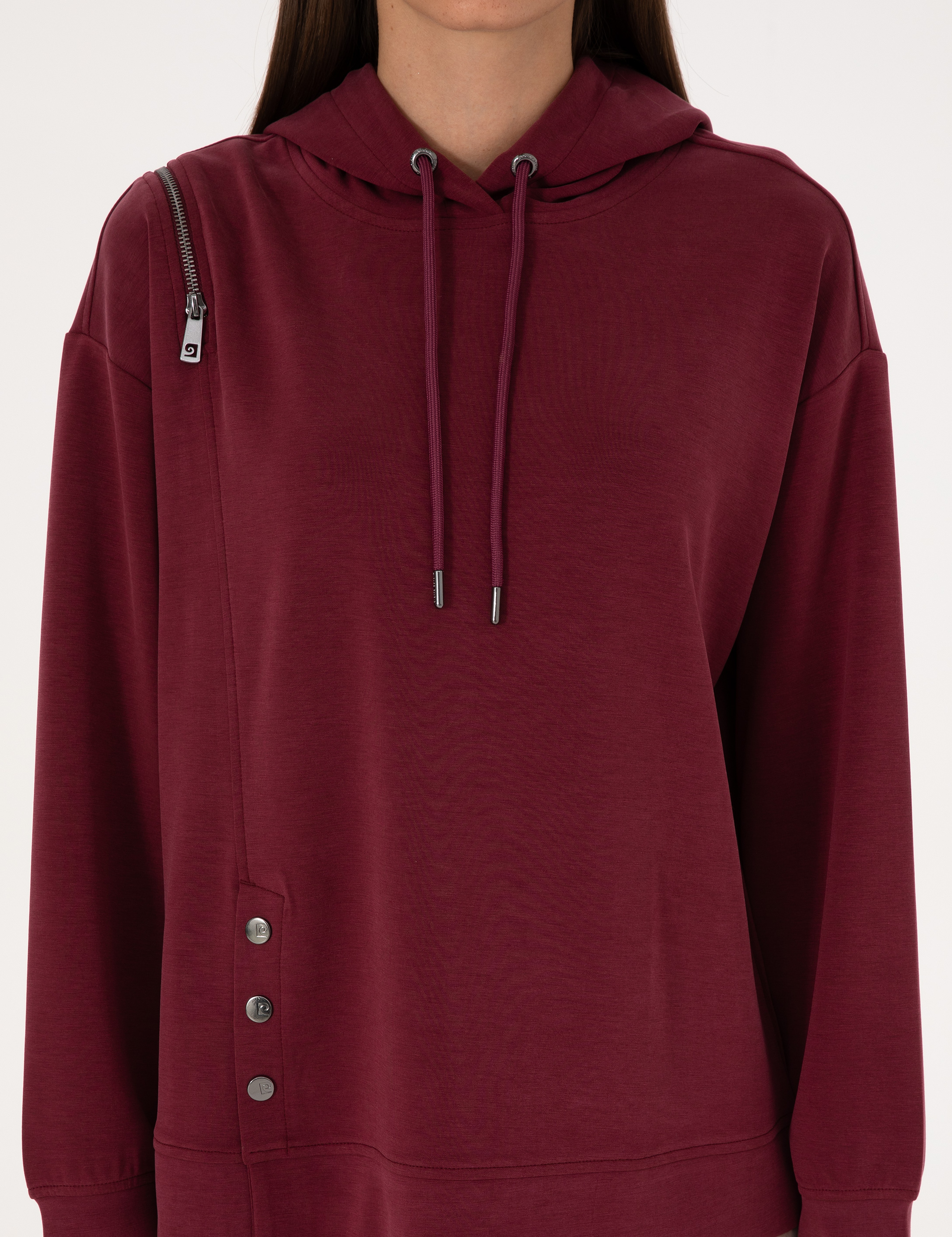 Vişne Oversize Modal Karışımlı Kapüşonlu Sweatshirt - Image 6