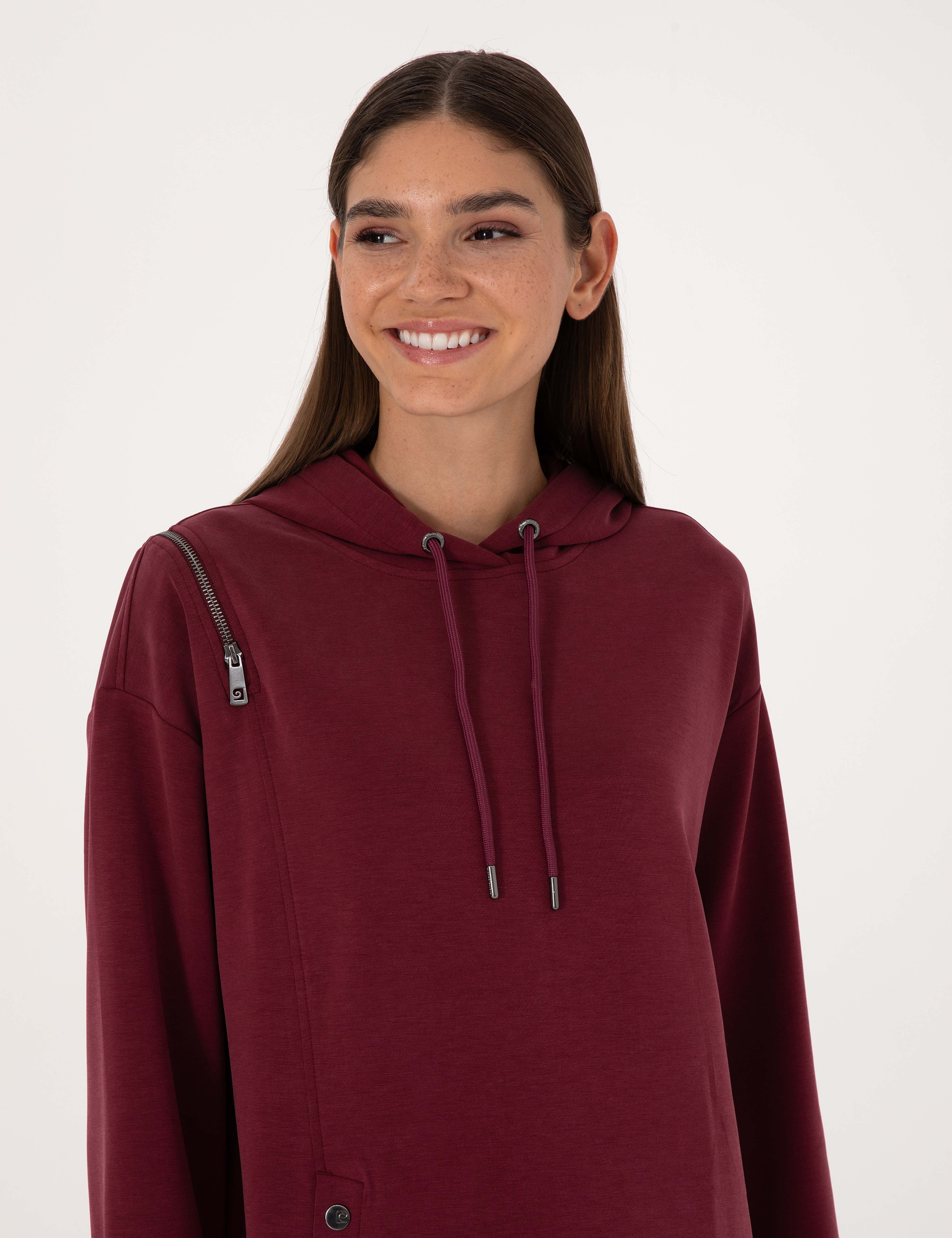 Vişne Oversize Modal Karışımlı Kapüşonlu Sweatshirt - Image 2