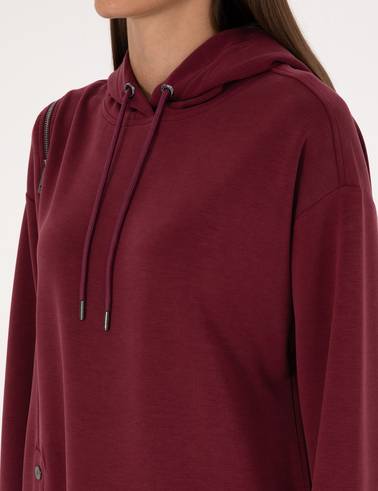 Vişne Oversize Modal Karışımlı Kapüşonlu Sweatshirt