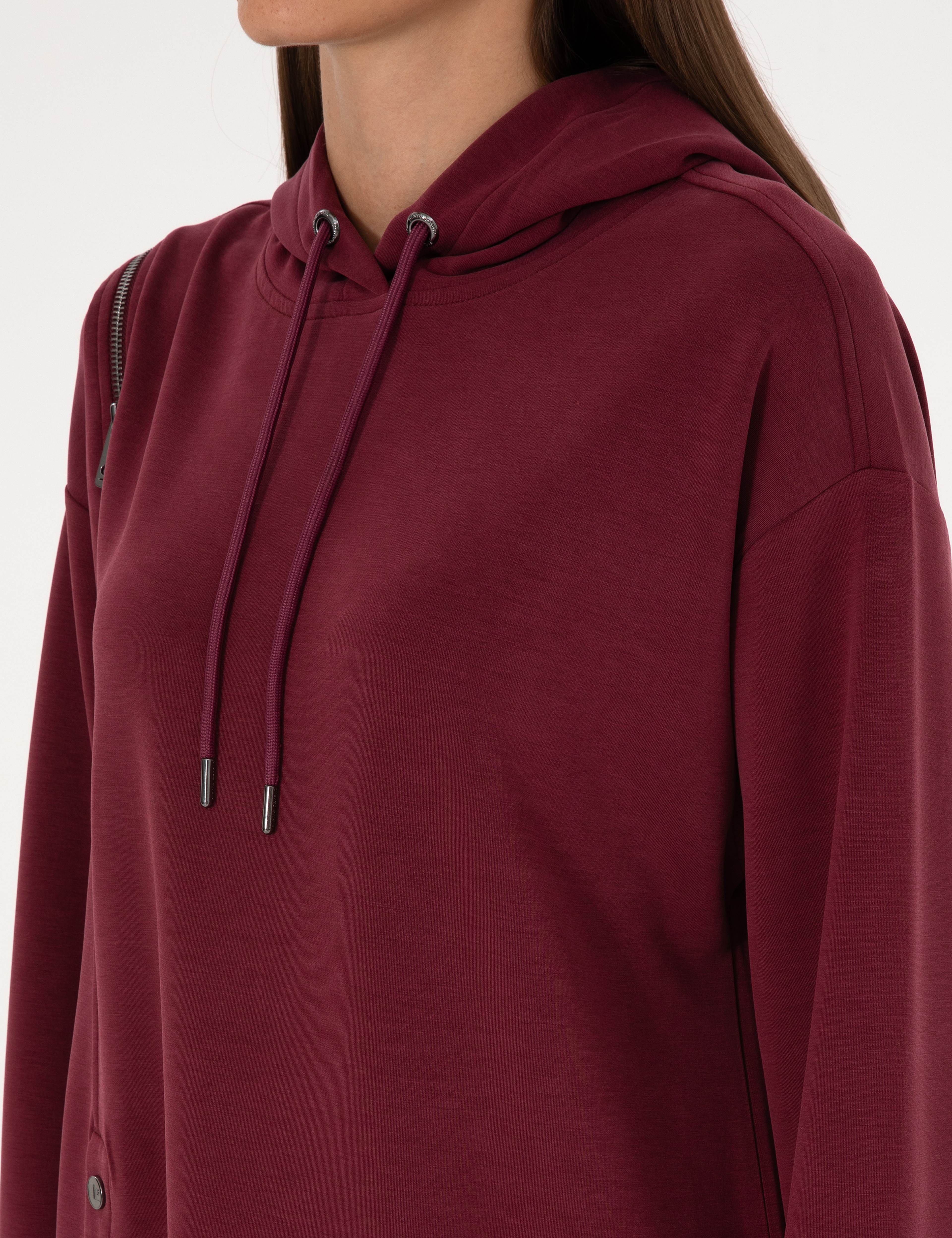 Vişne Oversize Modal Karışımlı Kapüşonlu Sweatshirt - Image 7