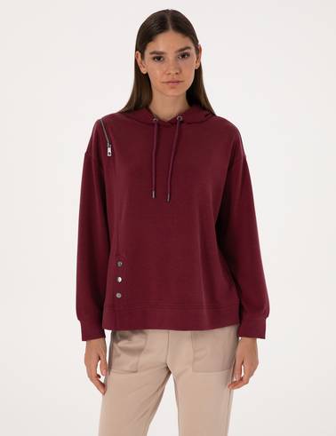 Vişne Oversize Modal Karışımlı Kapüşonlu Sweatshirt
