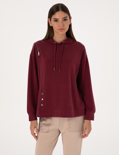 Vişne Oversize Modal Karışımlı Kapüşonlu Sweatshirt