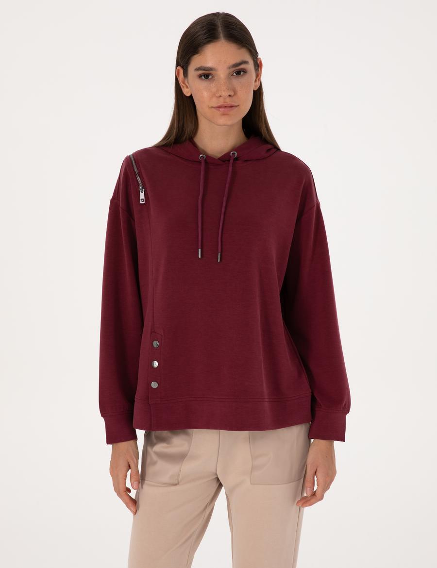 Vişne Oversize Modal Karışımlı Kapüşonlu Sweatshirt