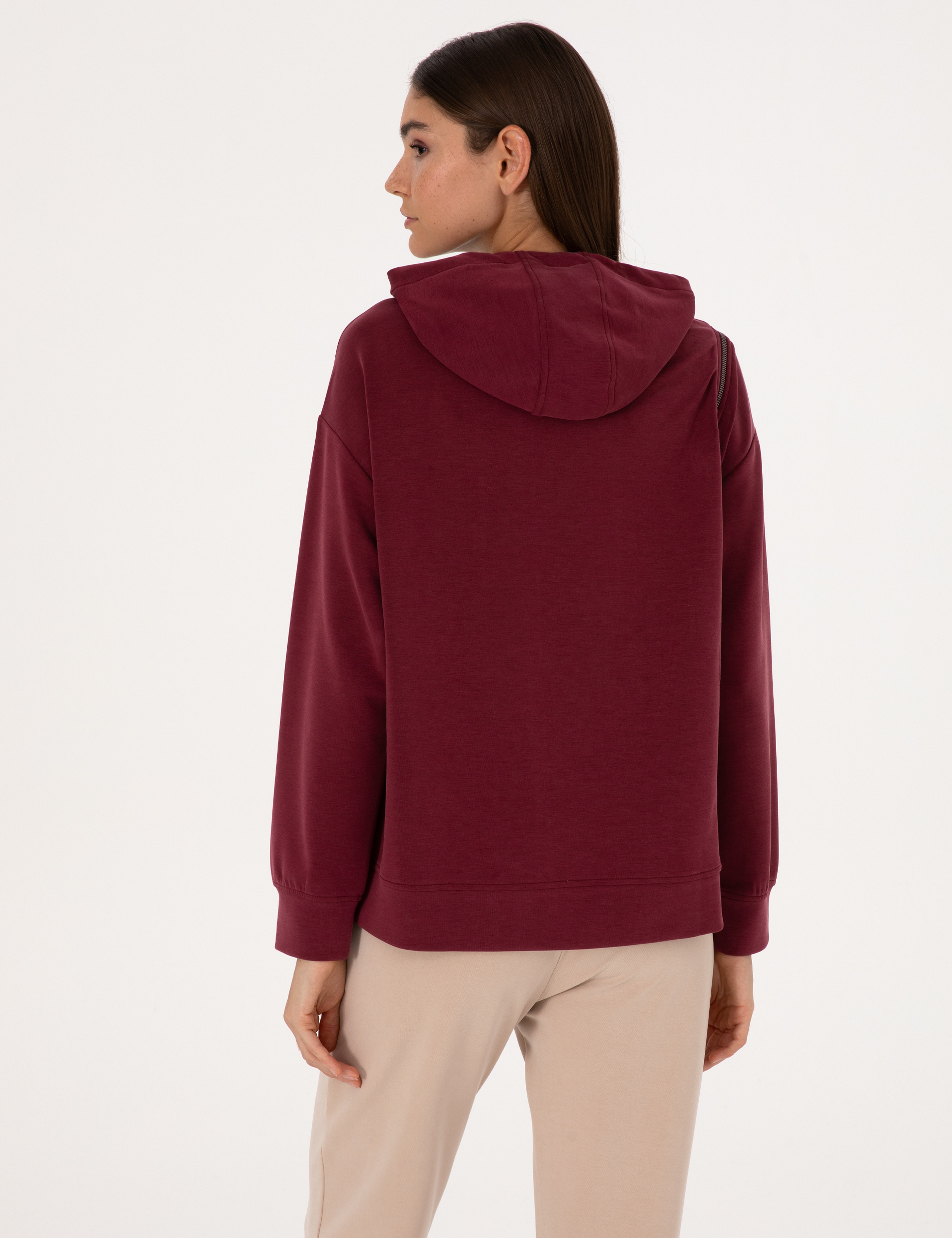 Vişne Oversize Modal Karışımlı Kapüşonlu Sweatshirt - Image 5