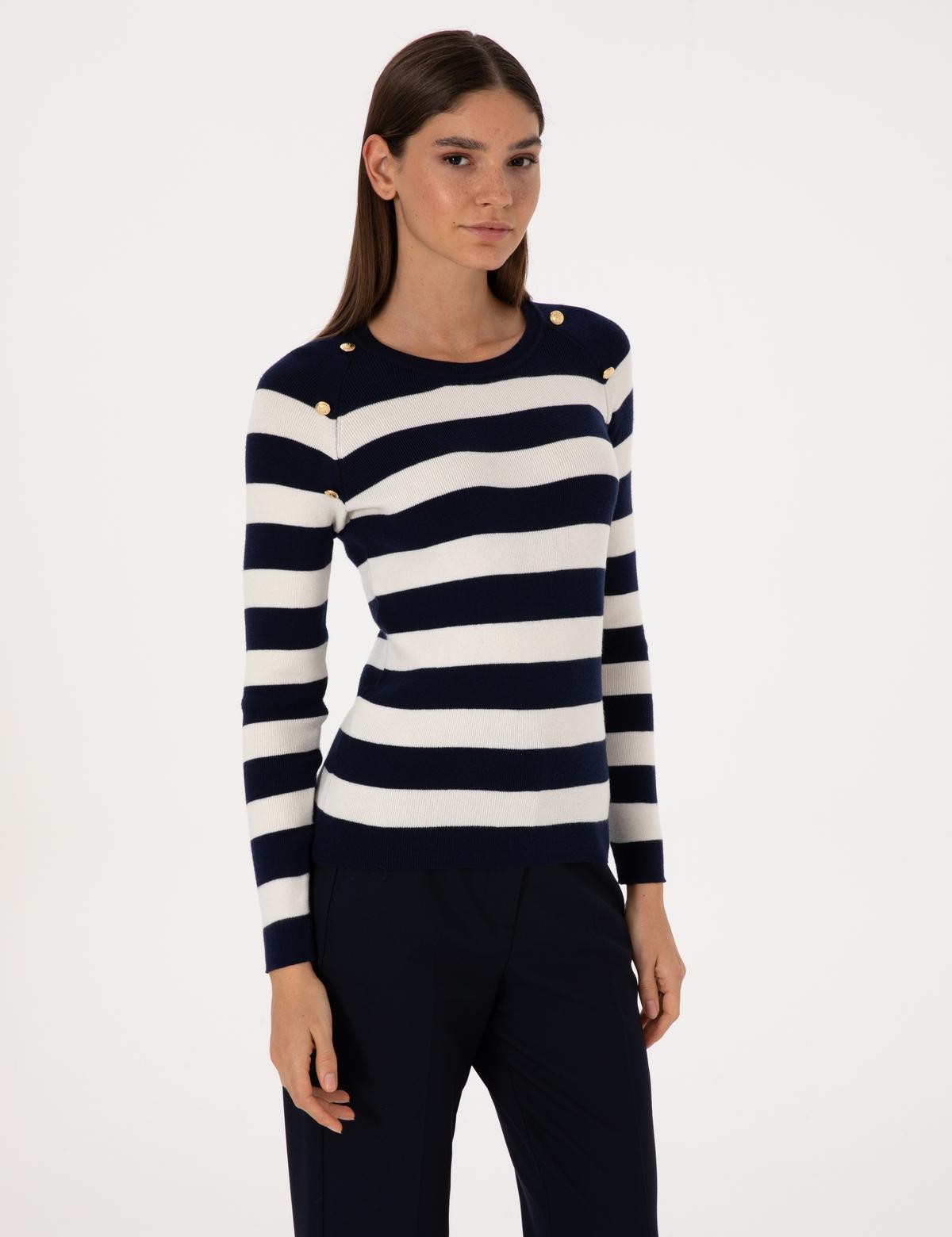 Lacivert Slim Fit Düğme Detaylı Kazak - 50310972001