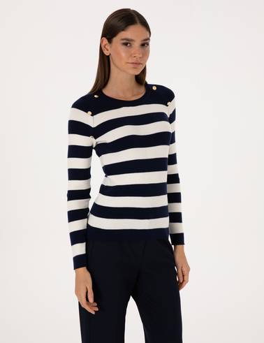 Lacivert Slim Fit Düğme Detaylı Kazak