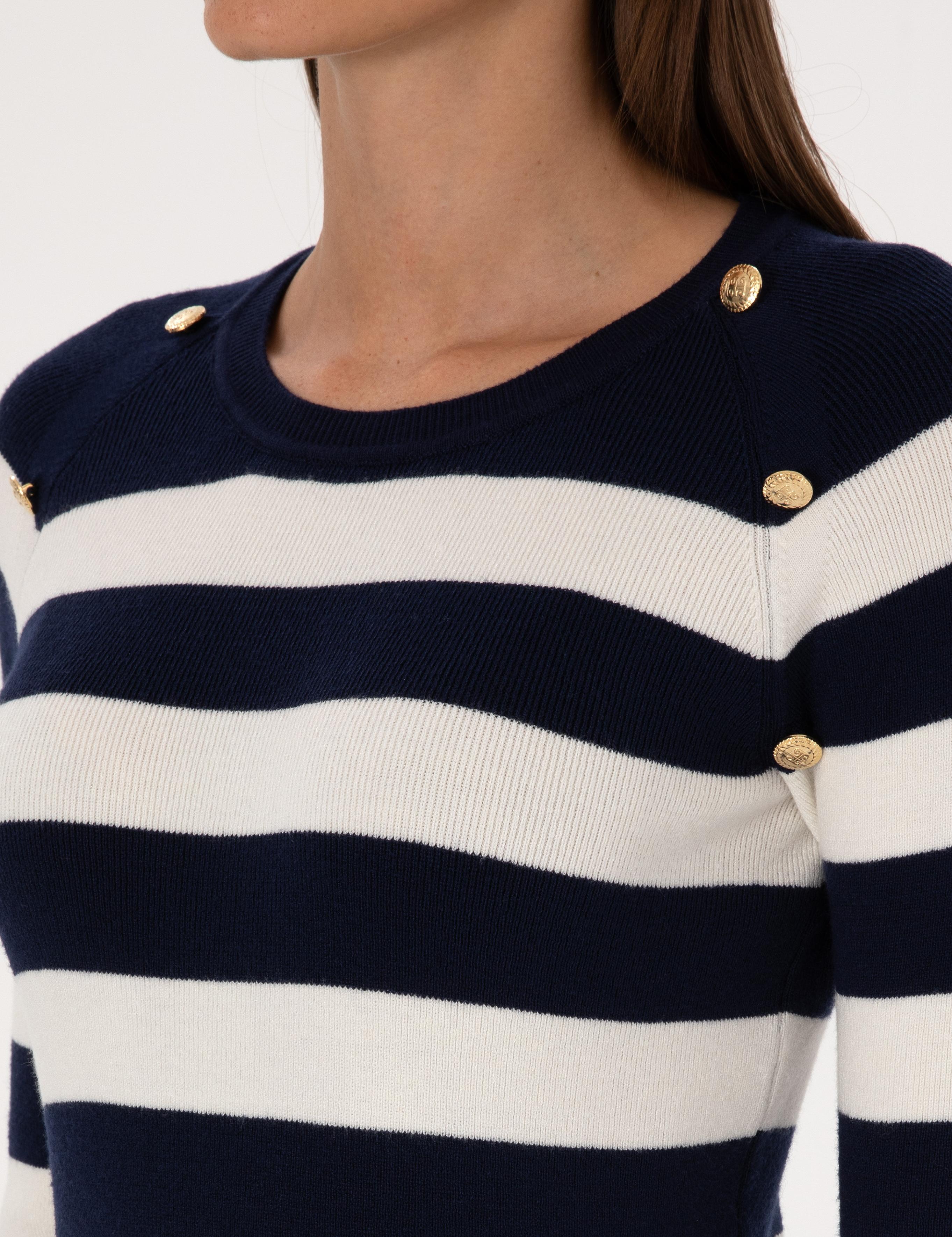 Lacivert Slim Fit Düğme Detaylı Kazak