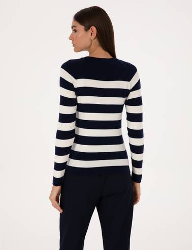 Lacivert Slim Fit Düğme Detaylı Kazak