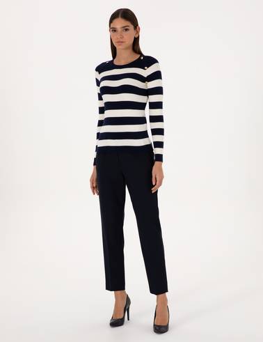Lacivert Slim Fit Düğme Detaylı Kazak