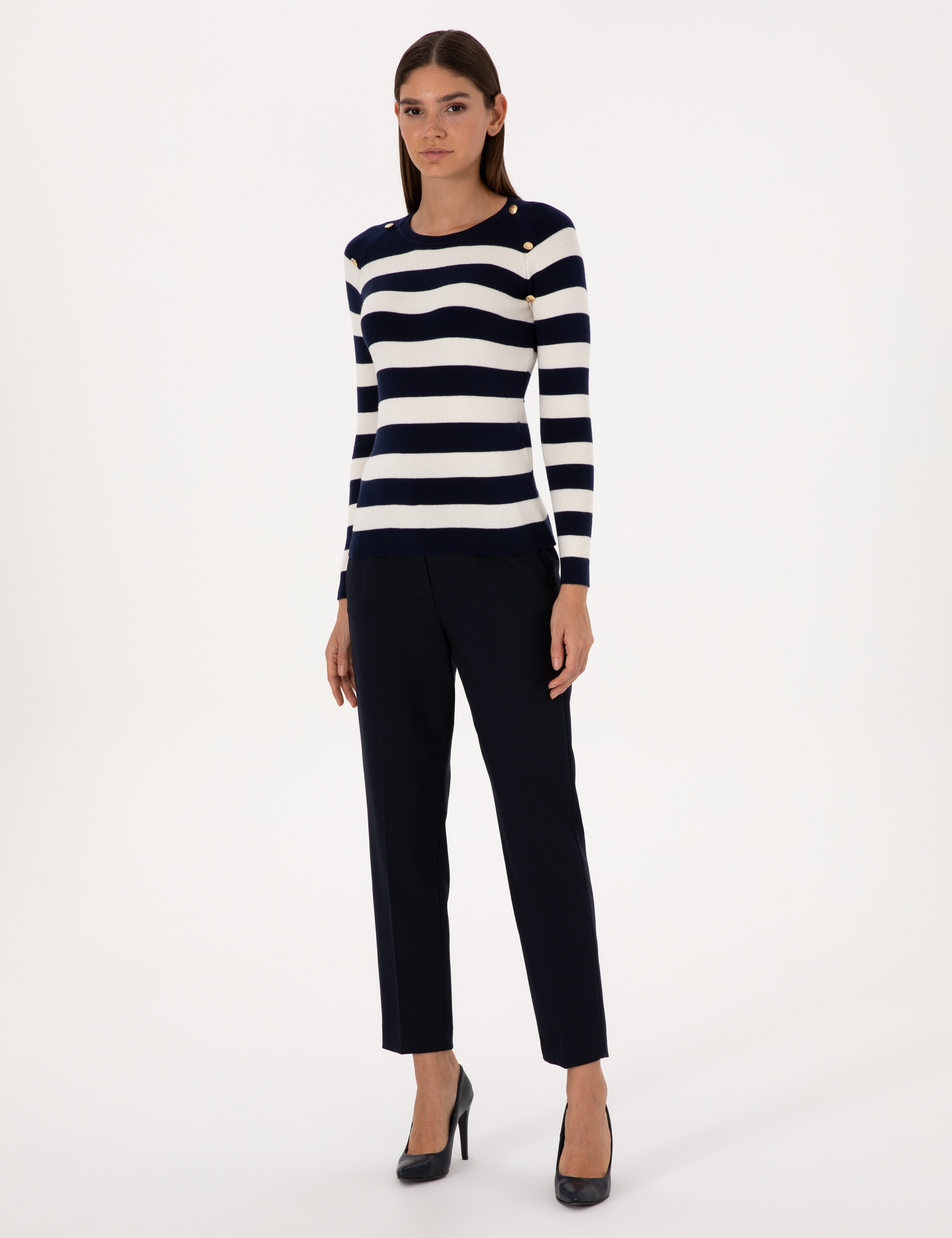 Lacivert Slim Fit Düğme Detaylı Kazak - Image 4