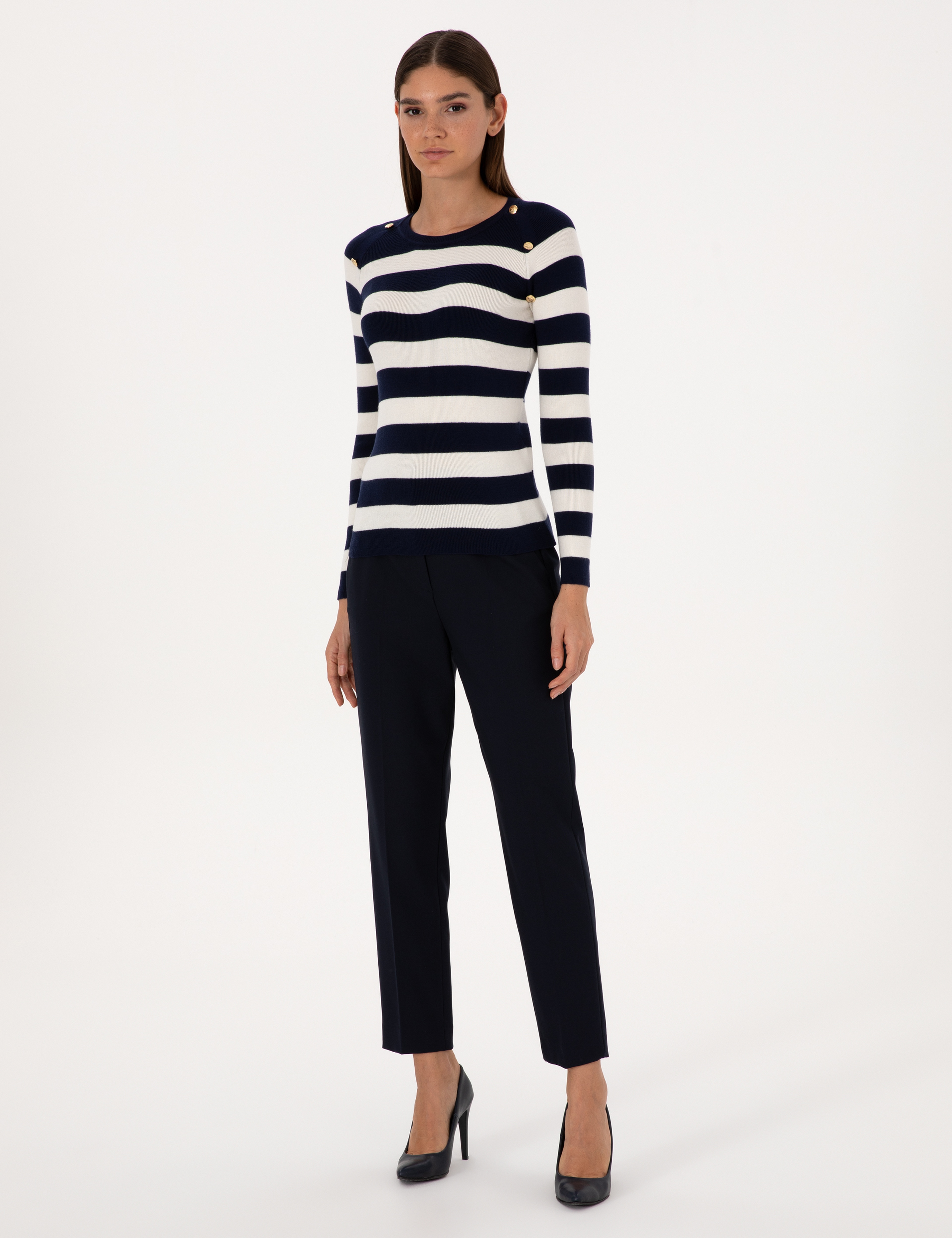 Lacivert Slim Fit Düğme Detaylı Kazak
