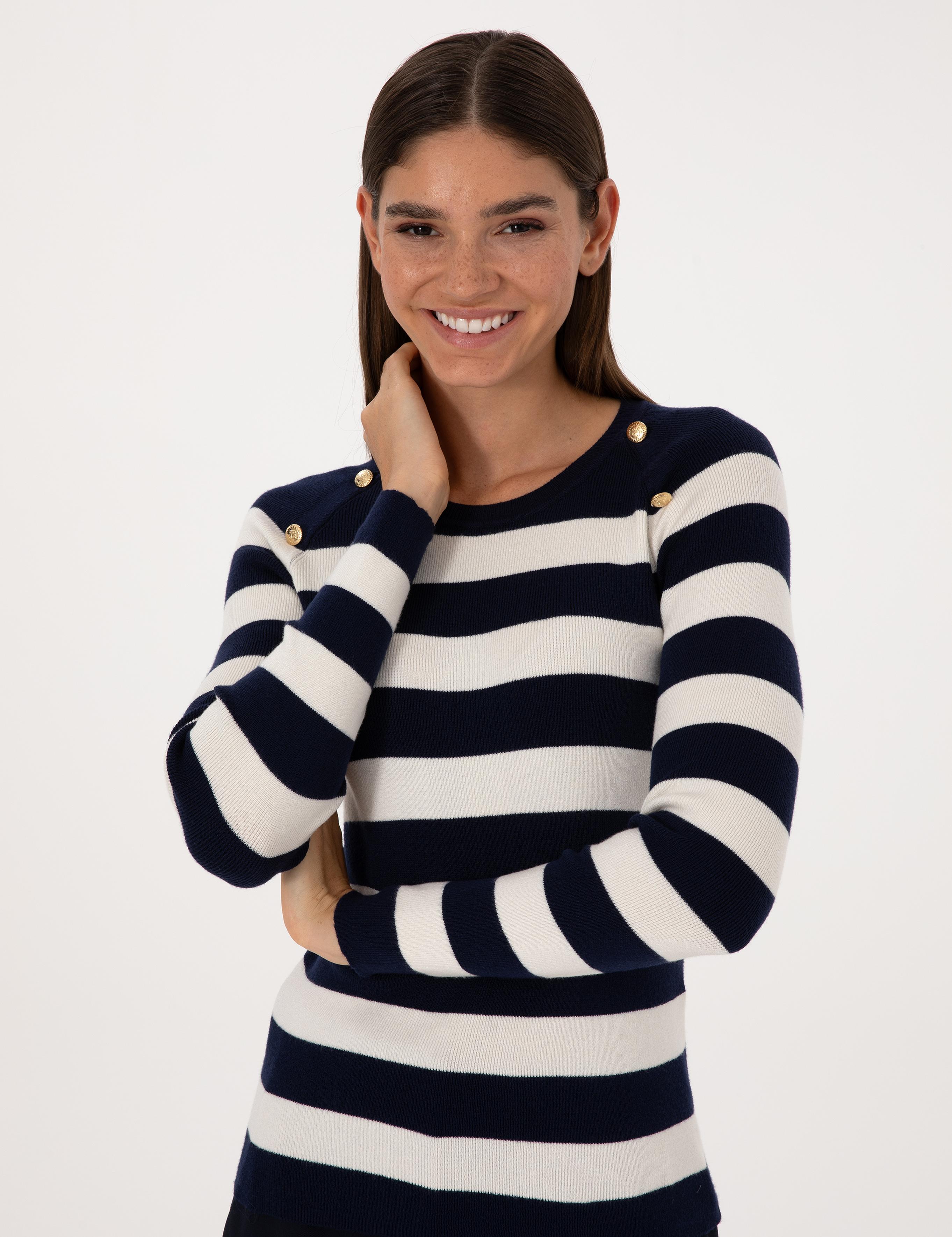 Lacivert Slim Fit Düğme Detaylı Kazak