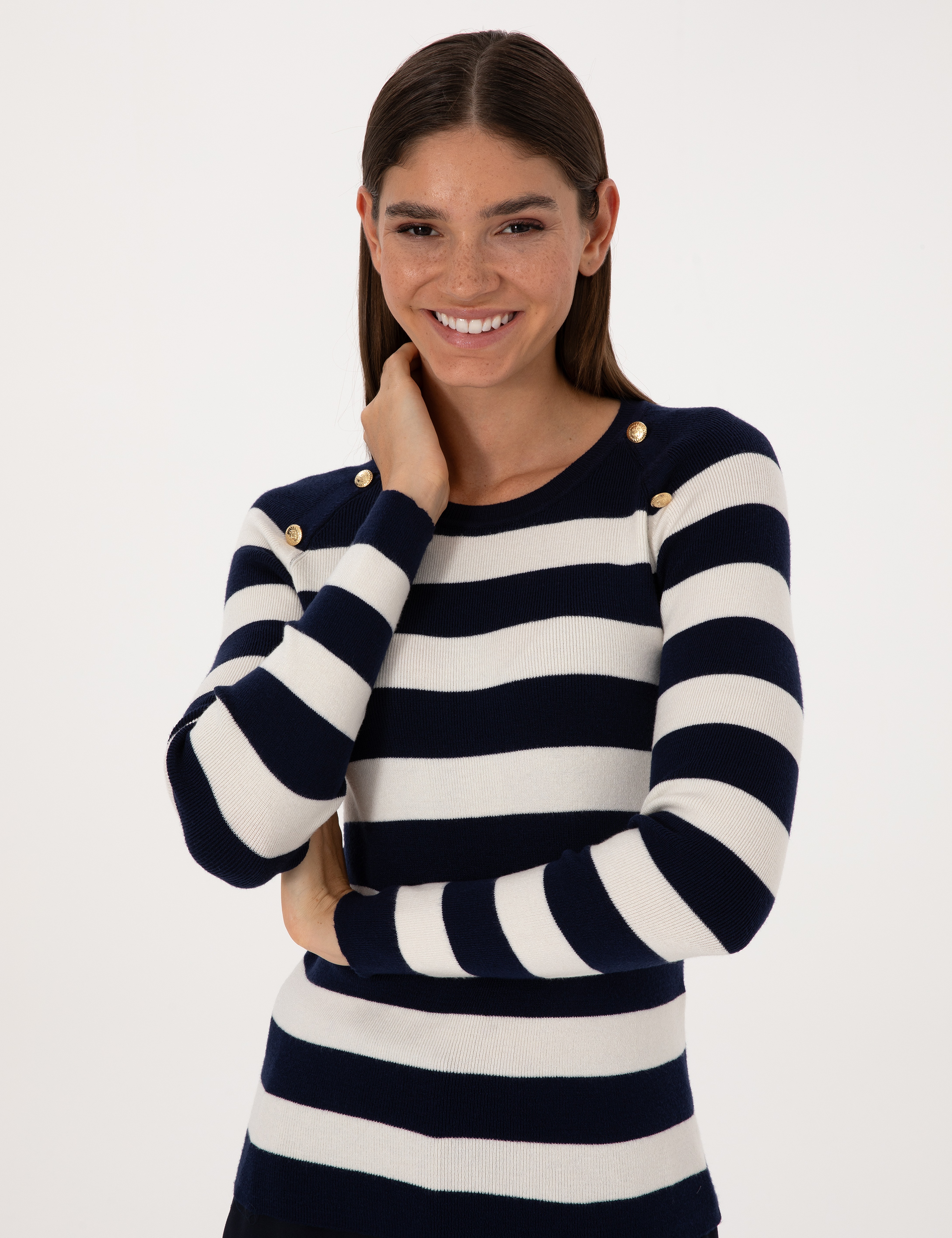 Lacivert Slim Fit Düğme Detaylı Kazak - Image 2
