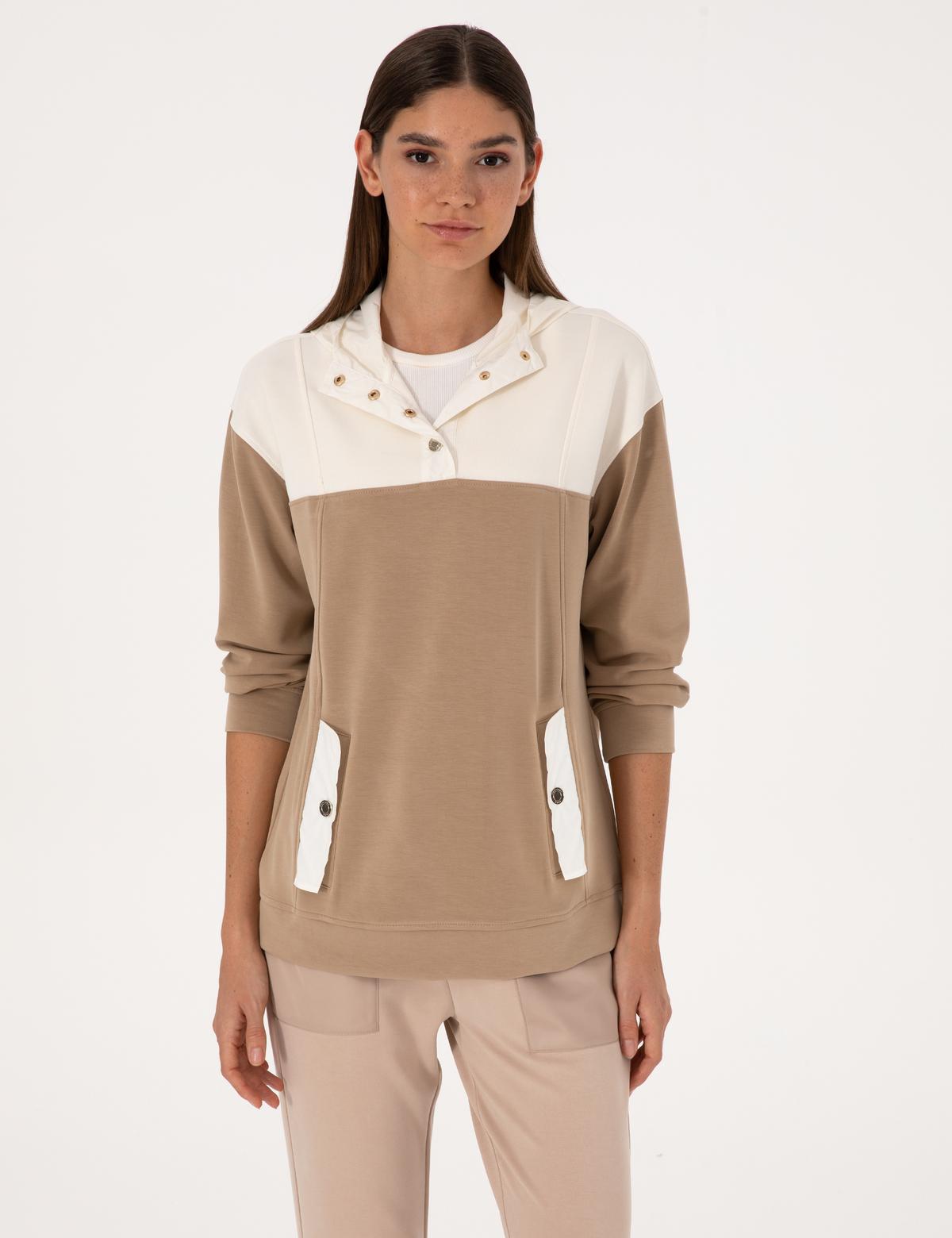 Bej Oversize Modal Karışımlı Sweatshirt