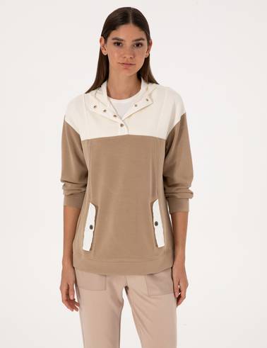 Bej Oversize Modal Karışımlı Sweatshirt