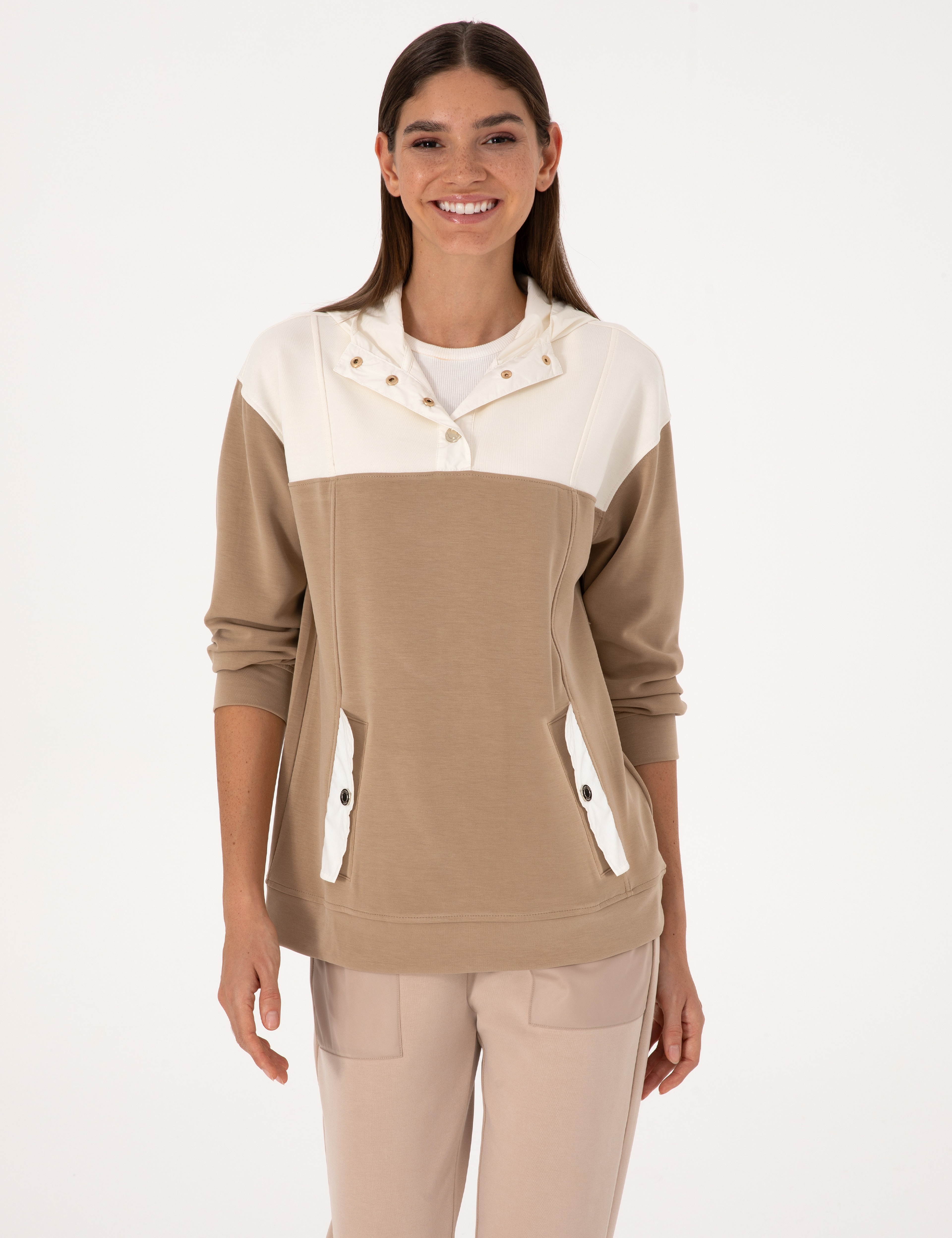 Bej Oversize Modal Karışımlı Sweatshirt - Image 3