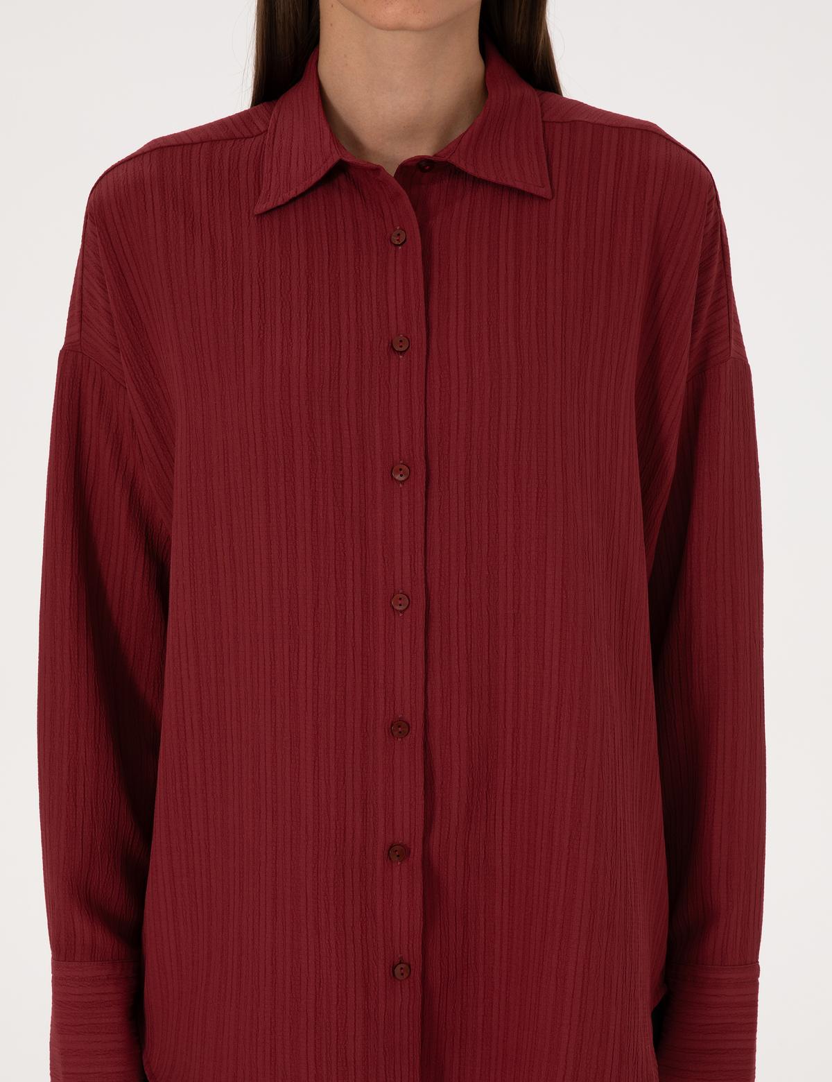 Bordo Oversize Uzun Kollu Gömlek - 50318232057