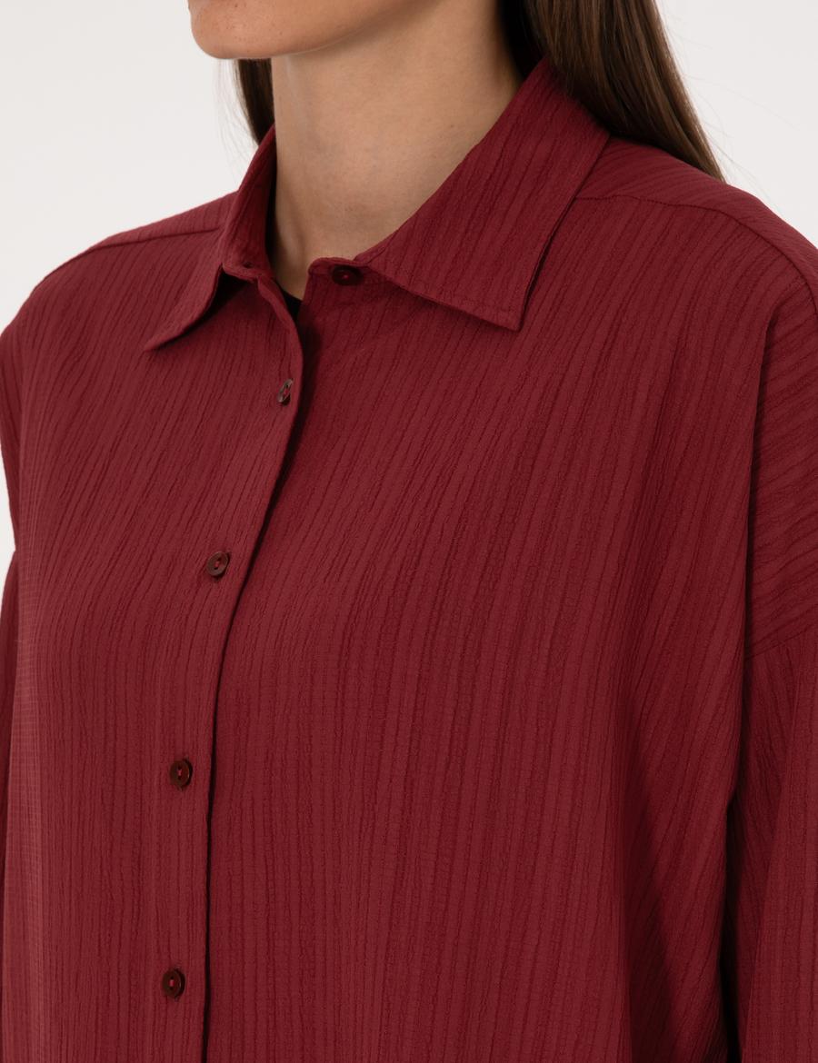 Bordo Oversize Uzun Kollu Gömlek