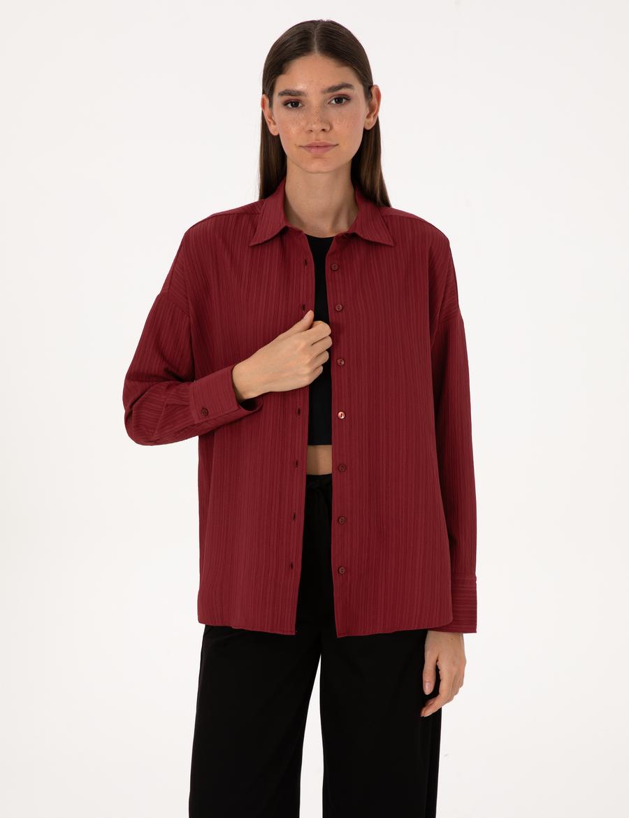 Bordo Oversize Uzun Kollu Gömlek