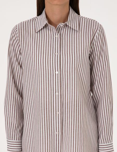 Kahverengi Çizgili Comfort Fit Uzun Kollu Gömlek - 50318226009