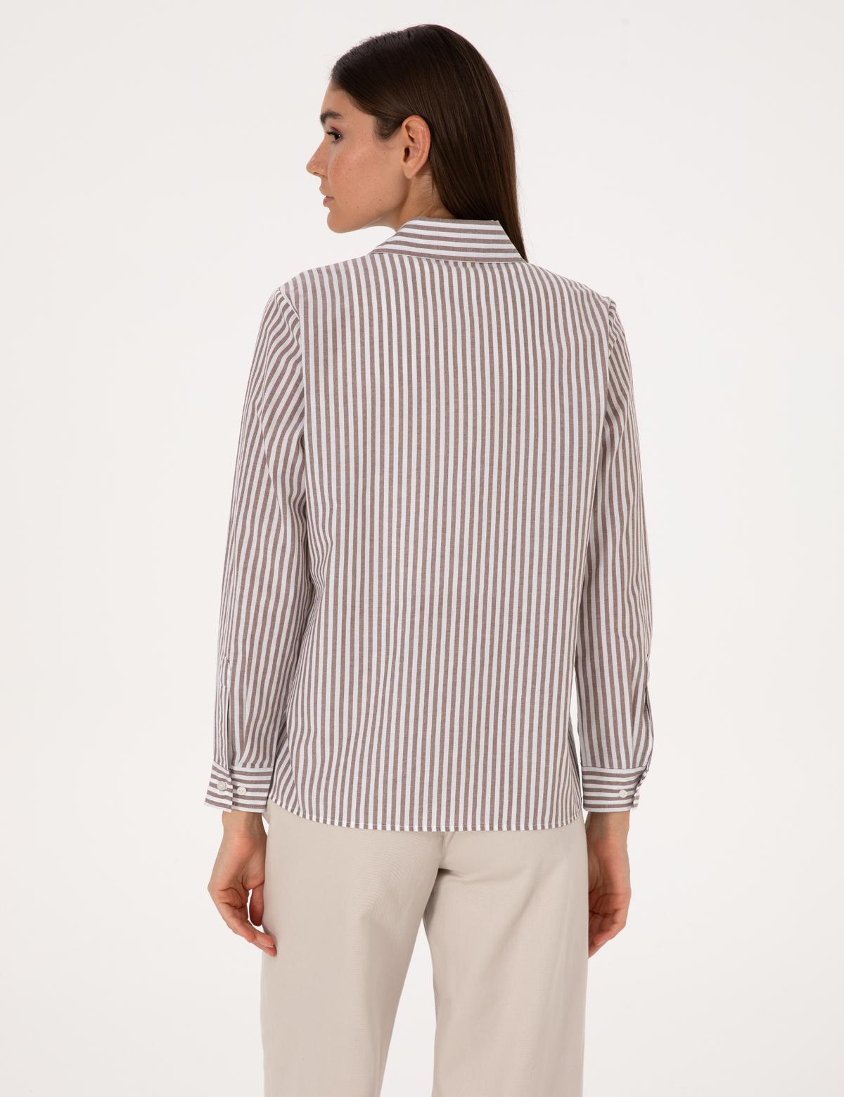 Kahverengi Çizgili Comfort Fit Uzun Kollu Gömlek - 50318226009