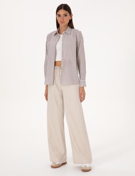 Kahverengi Çizgili Comfort Fit Uzun Kollu Gömlek - 50318226009