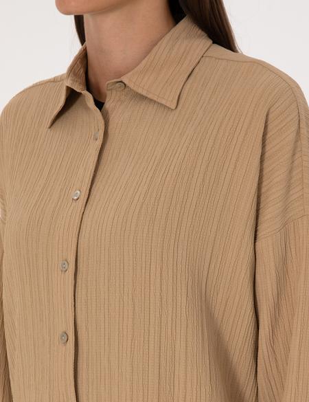 Koyu Bej Oversize Uzun Kollu Gömlek - 50318232032