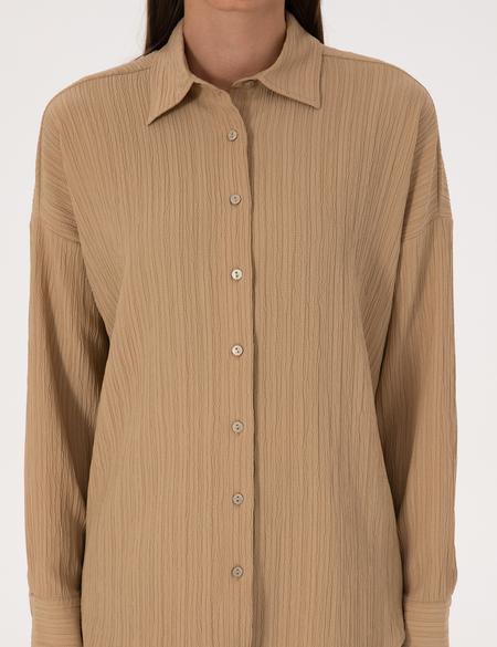 Koyu Bej Oversize Uzun Kollu Gömlek - 50318232032