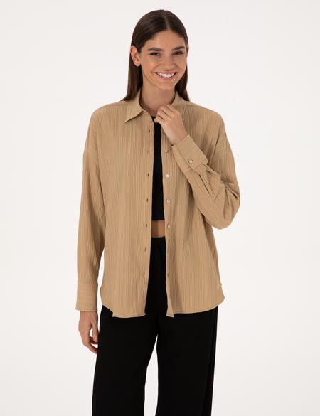 Koyu Bej Oversize Uzun Kollu Gömlek - 50318232032
