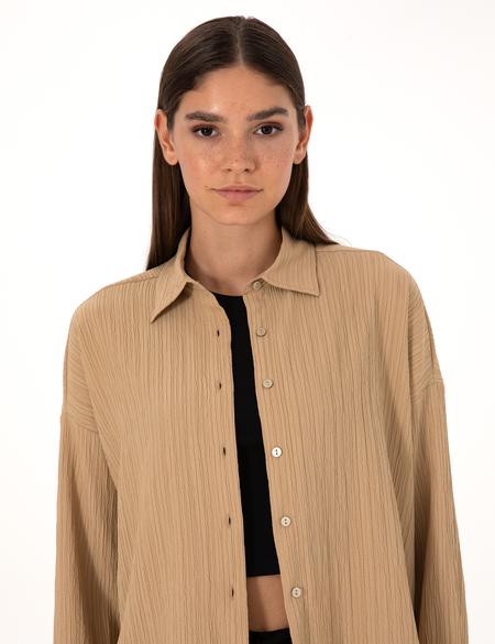 Koyu Bej Oversize Uzun Kollu Gömlek - 50318232032