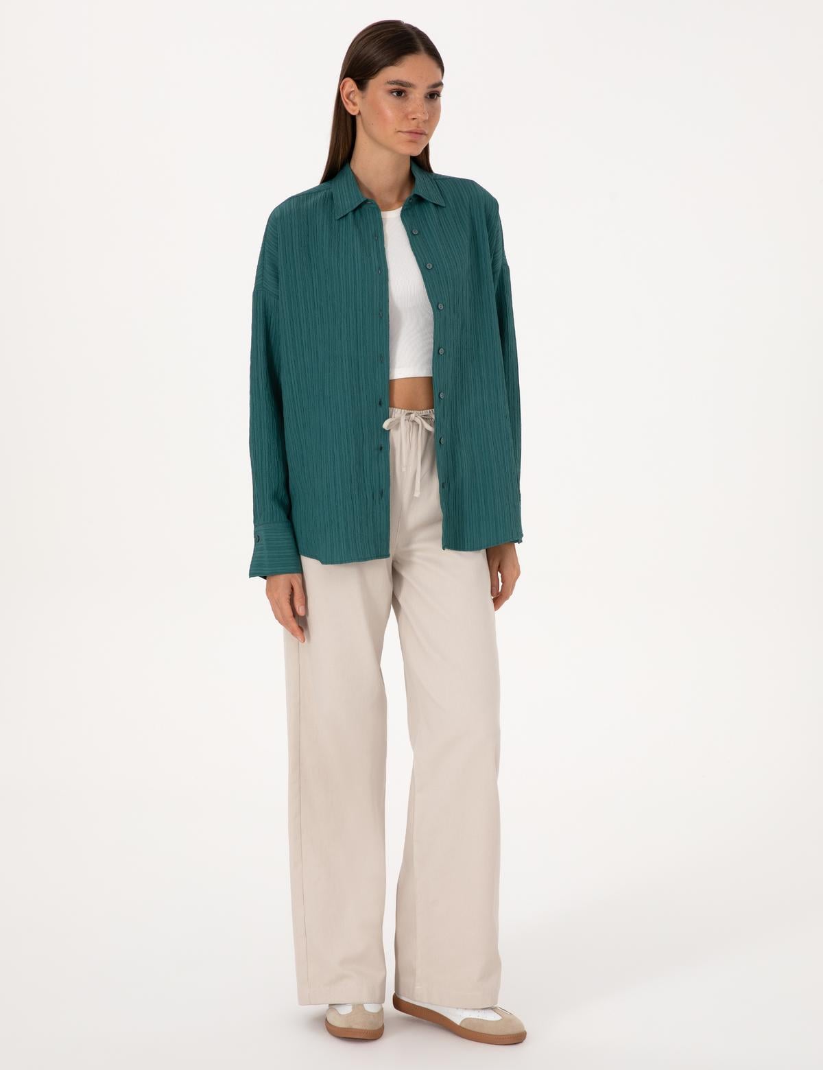 Zümrüt Oversize Uzun Kollu Gömlek - 50318232043