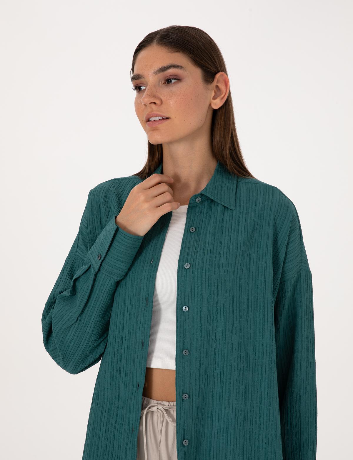 Zümrüt Oversize Uzun Kollu Gömlek - 50318232043