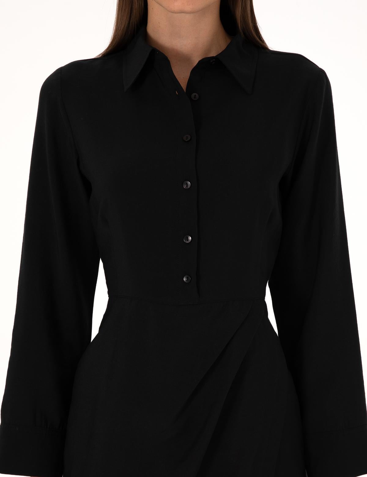 Siyah Regular Fit Dokuma Elbise - 50318220002